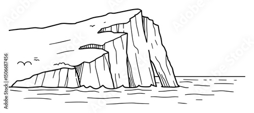 sea cliff landscape coastal view child style drawing