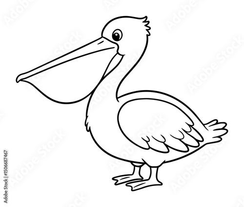 pelican bird cartoon with big beak child style drawing