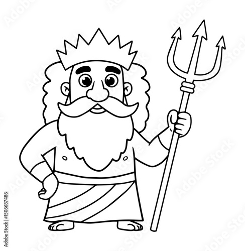 cartoon poseidon god with trident child style drawing