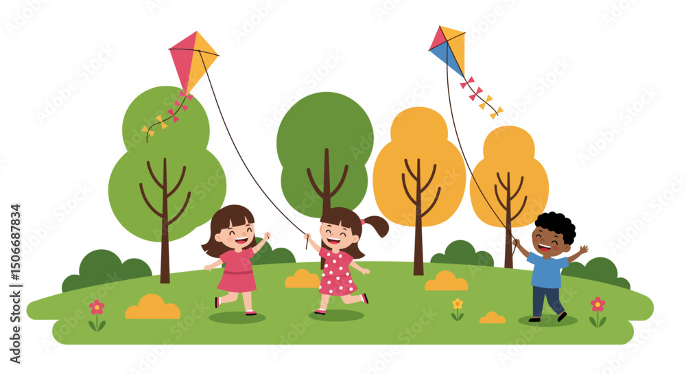 Obraz premium Children Playing with Kites in a Park
