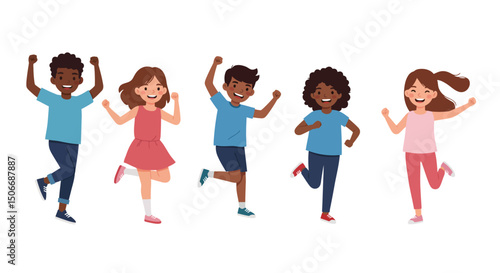 Diverse Group of Children Jumping and Cheering with Joy