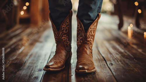 Elegant Cowboy Boots on Wooden Floor