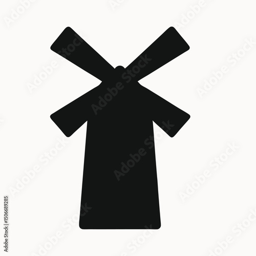 Classic Windmill Silhouette Black and White Icon Vector Illustration