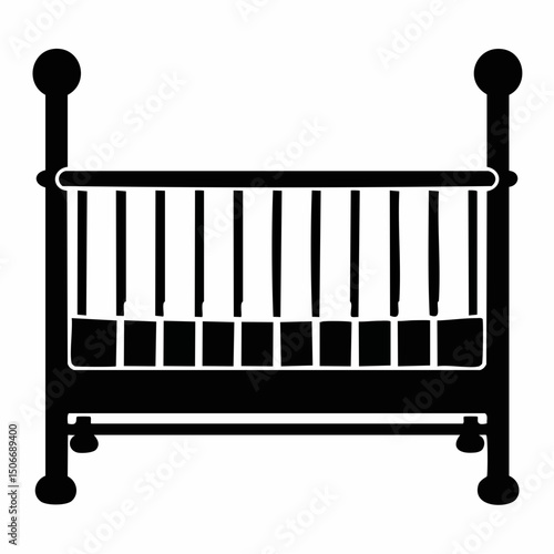Baby Crib Silhouette – Infant Bed Flat Vector