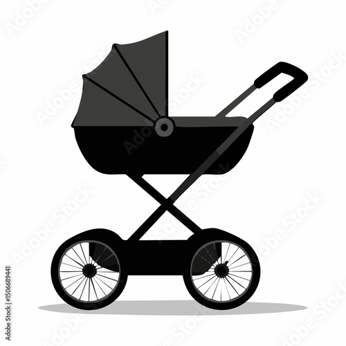 Baby Stroller Silhouette – Pram Flat Vector Icon

