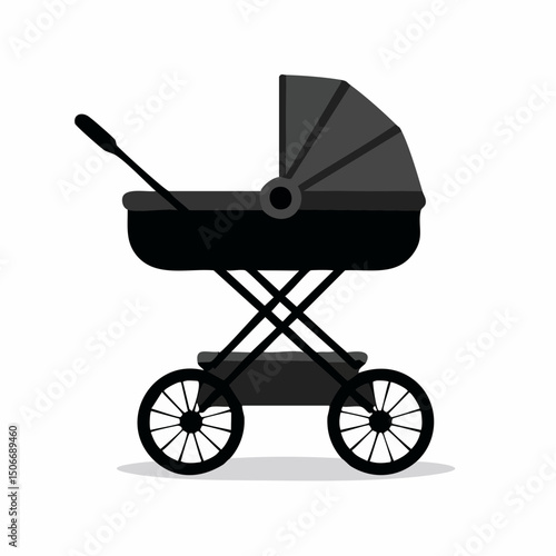 Baby Stroller Silhouette – Pram Flat Vector Icon

