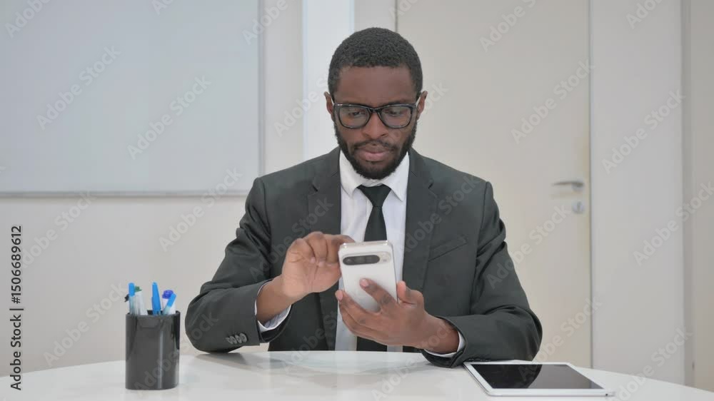 Businessman Using a Smartphone at His Desk Businessman Using a Smartphone at His Desk
