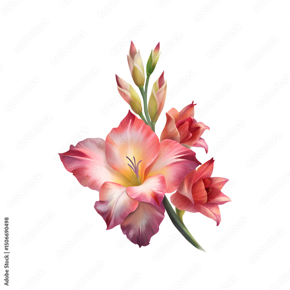 Gladiolus Bloom PNG Cutout on White Background Gladiolus Bloom PNG Cutout on White Background