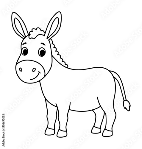 donkey cartoon outline - cute farm animal vector illustration