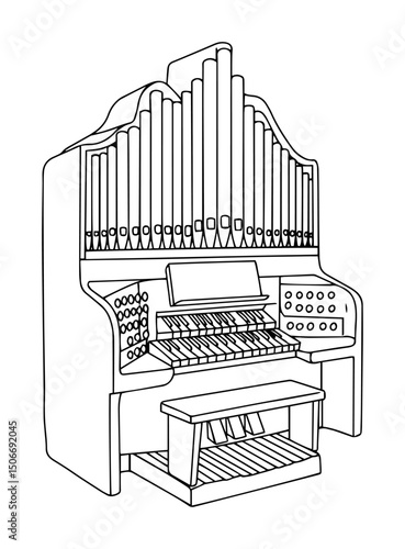 pipe organ outline - church instrument vector illustration