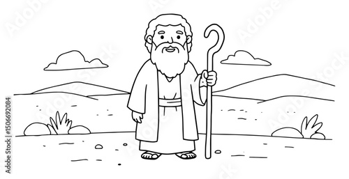shepherd character outline - biblical man with staff vector
