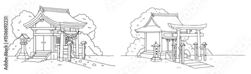 shinto shrine outline - traditional japanese temple vector