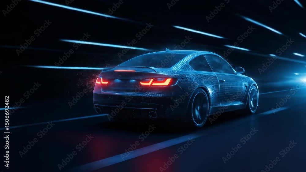Driving Abstract Car Model on Road at Night Conceptual Auto Graphic Driving Abstract Car Model on Road at Night Conceptual Auto Graphic