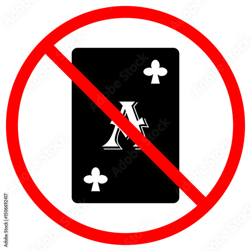 solid vector icon with red circle playing cards prohibited