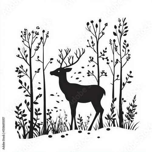 stag silhouette , black and...