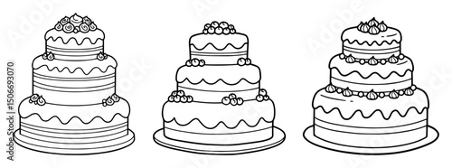wedding cake set outline - romantic dessert collection vector