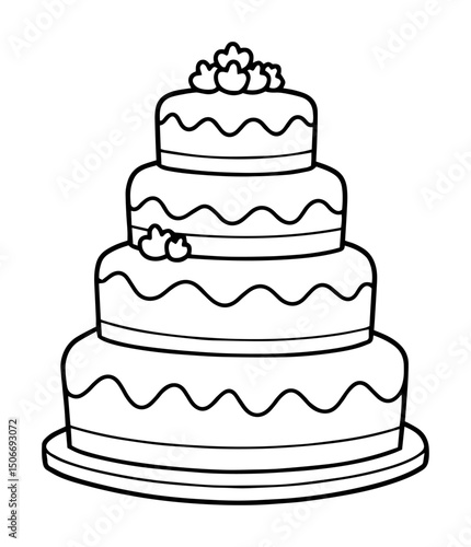 wedding cake outline - tiered romantic dessert vector