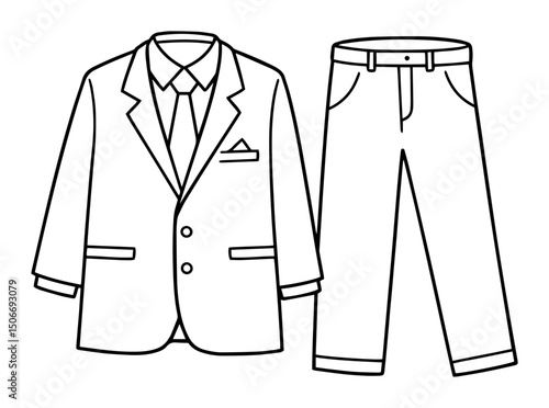 groom suit outline - wedding clothes jacket and pants vector