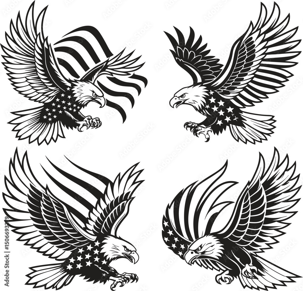 Fototapeta premium Eagle silhouette. Flying bird silhouette