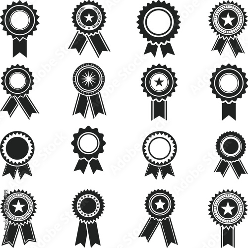 Award Ribbon and Badges SVG, Black ribbon and banner set Silhouette, guarantee labels isolated on a white background