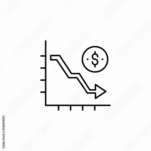 dollar decline chart icon sign vector