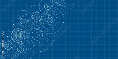 School education, study. Gears. Engineering industry. Technical drawing of gear .Technology background. Vector illustration.