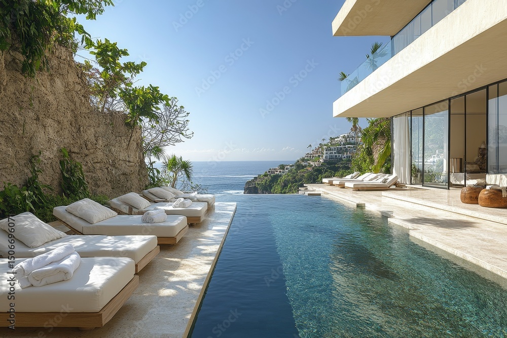 Fototapeta premium Oceanfront villa infinity pool luxury relaxation
