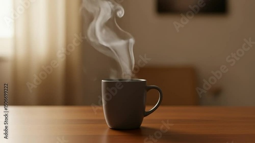 Steaming Drink Relaxing on Wooden Table Indoor Still Life