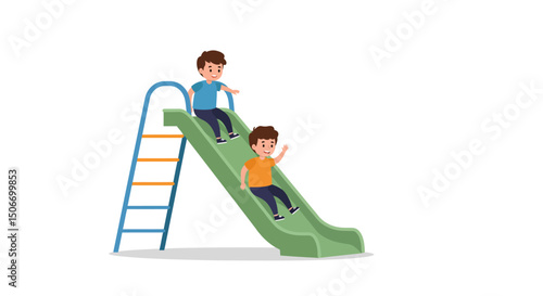 Two Boys Playing on a Green Slide at the Playground