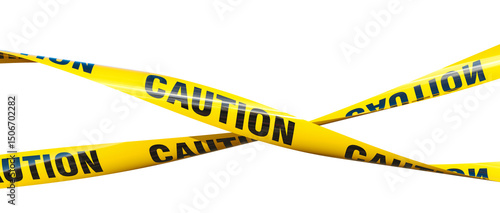  3d caution tapes crossing on transparent background