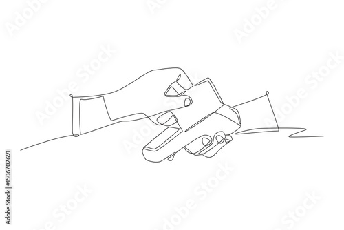 Contactless payment concept one-line drawing