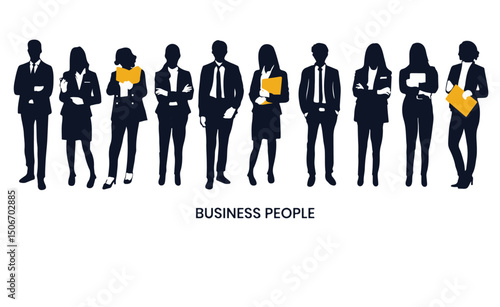 Silhouette of businesspeople, both men and women, in various poses. Silhouette business collection Pro Vector