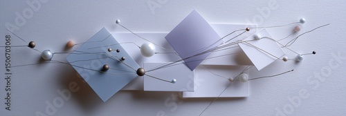 Modern abstract composition with geometric shapes and pearls