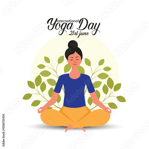 International Yoga Day Illustration on June 21 with Woman Doing Body Posture Practice