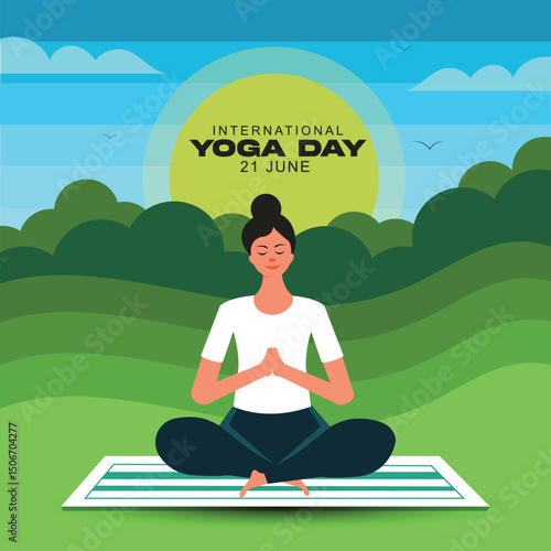 Woman doing yoga or asana for 21 June International Yoga Day Celebration
