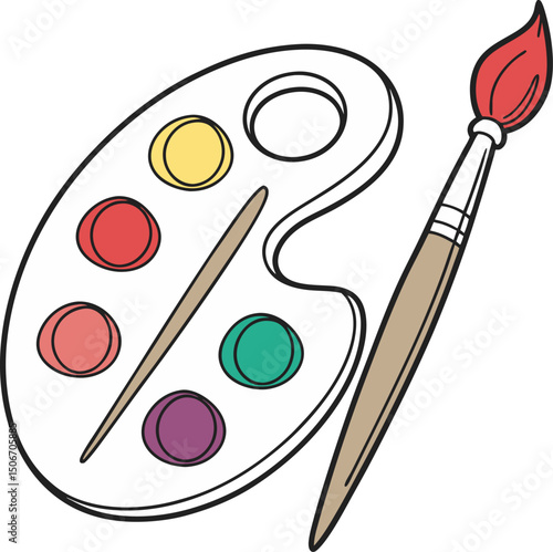 Colorful paint palette with paintbrush for artists and creative expression projects