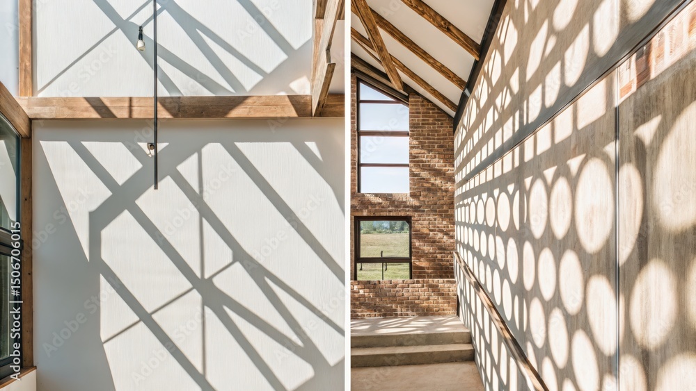 Obraz premium Interior design showcasing light patterns and textures on walls.