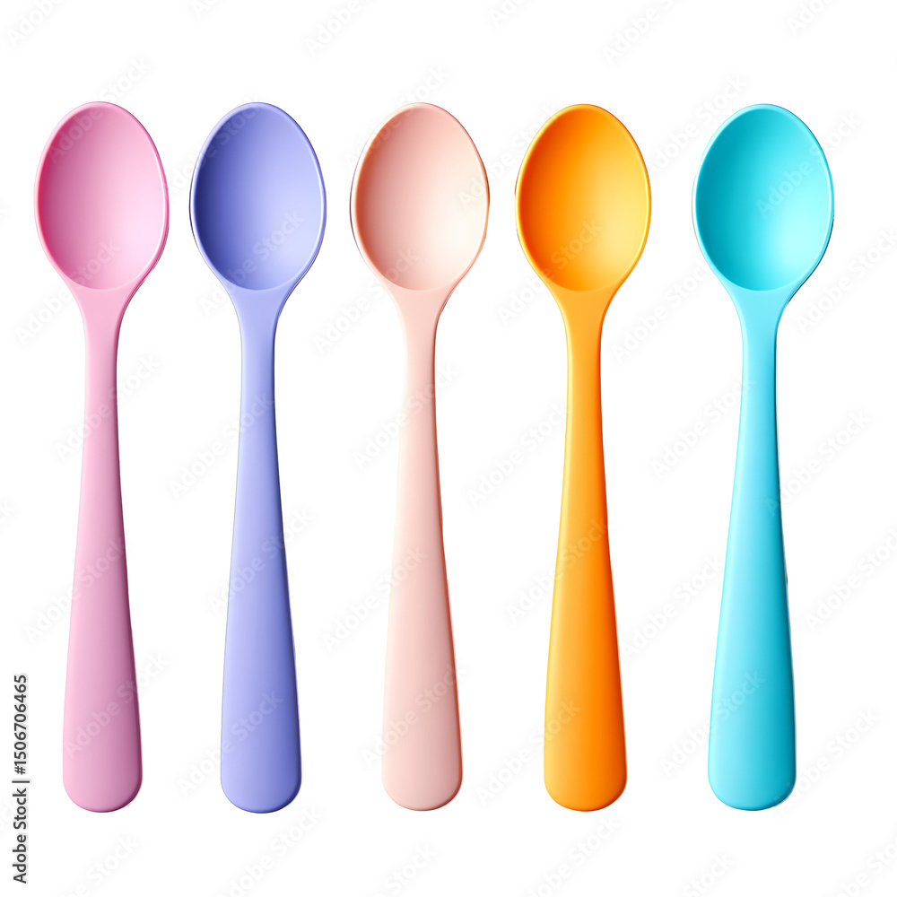 Colorful collection of modern spoons arranged in a row, perfect for food presentation and kitchen decor. Colorful collection of modern spoons arranged in a row, perfect for food presentation and kitchen decor.