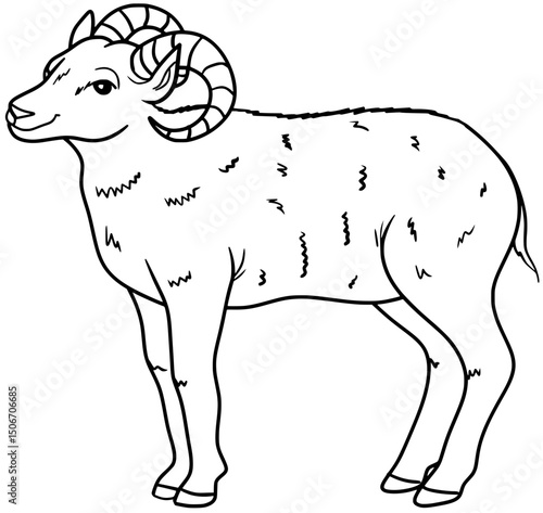 Dall Sheep Vector Outline Line Art Illustration