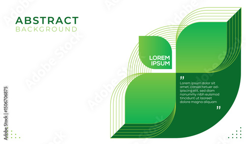 Green Abstract Geometric Background with Curved Lines and Stylized Leaf. Modern Layout for Sustainability or Corporate Presentation. Vector template