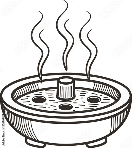 Steaming asian hot pot dish hand drawn illustration of traditional dining experience