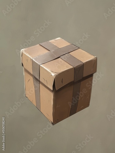 Wallpaper Mural A Brown Cardboard Box: A Symbol of Delivery, Shipping, and Secure Packaging for Business, Logistics, and Retail Needs with Tape and Square Design Torontodigital.ca
