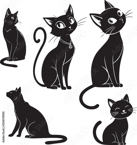 cat logo, cat icon sets, cat tattoo design,cat vector black kitten icon neko calico pet character cartoon symbol tattoo stamp scarf illustration design.