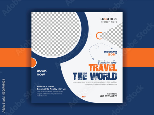 summer vacation Travel agency post banner template and traveling tour vector design