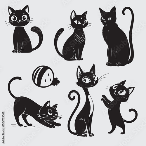 cat logo, cat icon sets, cat tattoo design,cat vector black kitten icon neko calico pet character cartoon symbol tattoo stamp scarf illustration design.