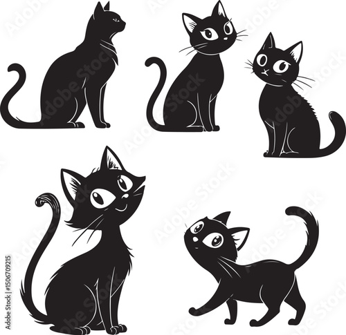 cat logo, cat icon sets, cat tattoo design,cat vector black kitten icon neko calico pet character cartoon symbol tattoo stamp scarf illustration design.