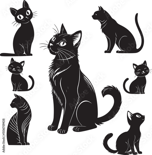cat logo, cat icon sets, cat tattoo design,cat vector black kitten icon neko calico pet character cartoon symbol tattoo stamp scarf illustration design.