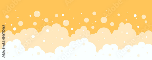 Beer bubble background, alcohol foam texture, liquid suds pattern, abstract splash drink frame. Froth soap border, cartoon yellow fizz poster, champagne gold party birthday bg. Vector illustration