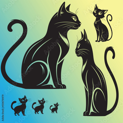 cat logo, cat icon sets, cat tattoo design,cat vector black kitten icon neko calico pet character cartoon symbol tattoo stamp scarf illustration design.