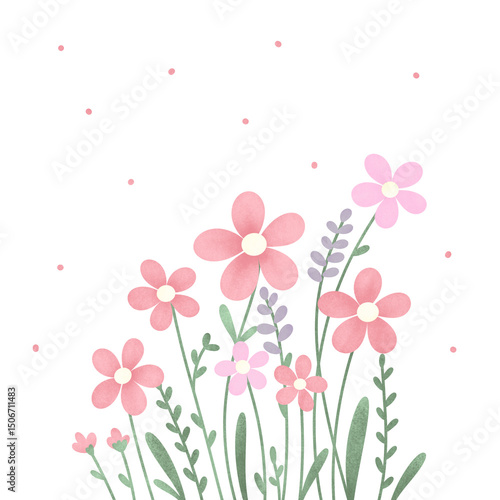 Flat Floral Illustration with Transparent Background – Cute Hand-Drawn Flowers